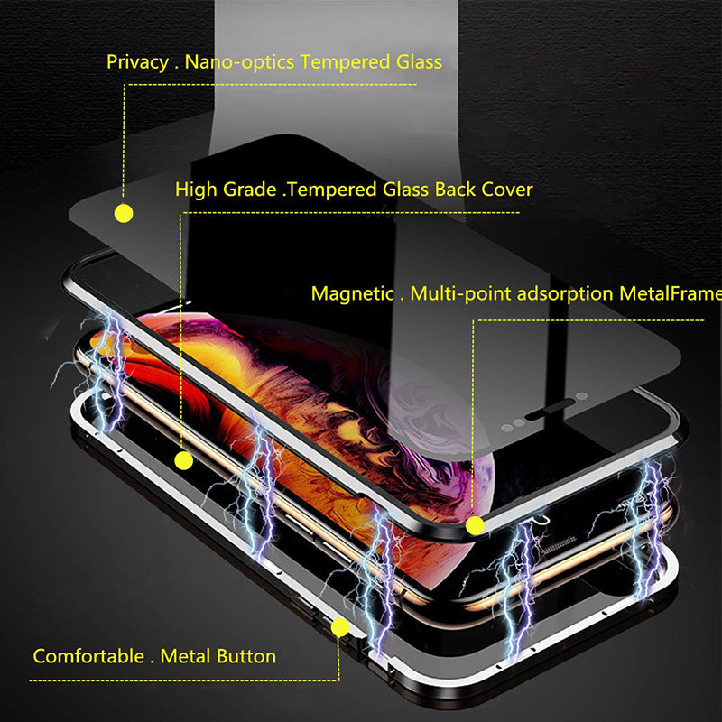 Premium iPhone Case MagSafe Compatible Privacy Screen Tempered Glass Shockproof Protective Cover 360 Full Body Camera Lens Protection Slim Design