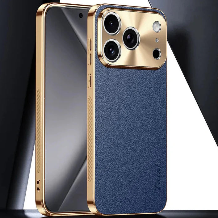 Premium iPhone Case MagSafe Compatible Protective Cover Lychee Texture Leather Back Electroplated Frame Shockproof Camera Lens Protection Full Coverage Slim Design