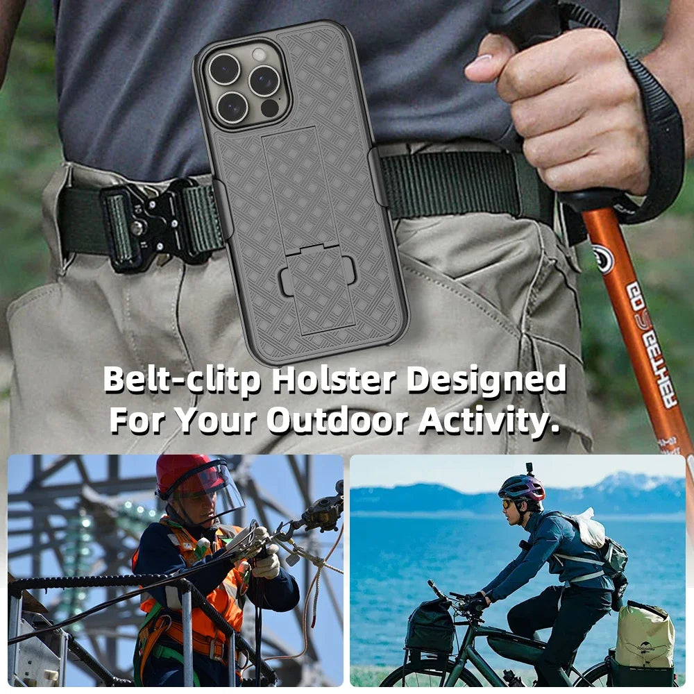 Premium iPhone Case MagSafe Compatible Rugged Armor Belt Clip Holster Kickstand Shockproof Protective Cover Camera Lens Protection Heavy Duty Design