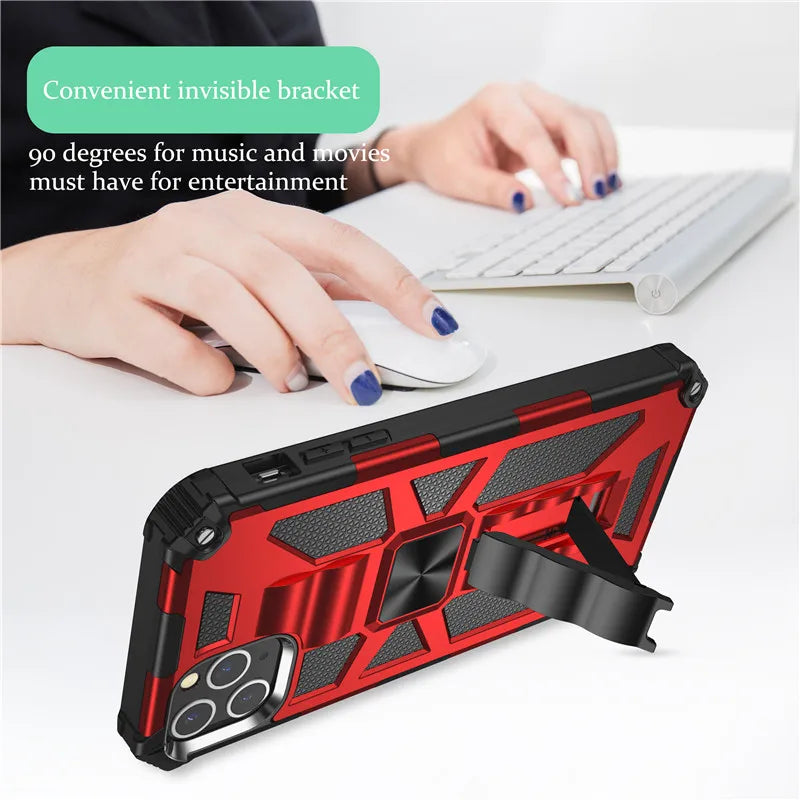 Premium iPhone Case MagSafe Compatible Rugged Armor Camouflage Kickstand Shockproof Protective Cover Camera Lens Protection Heavy Duty Design