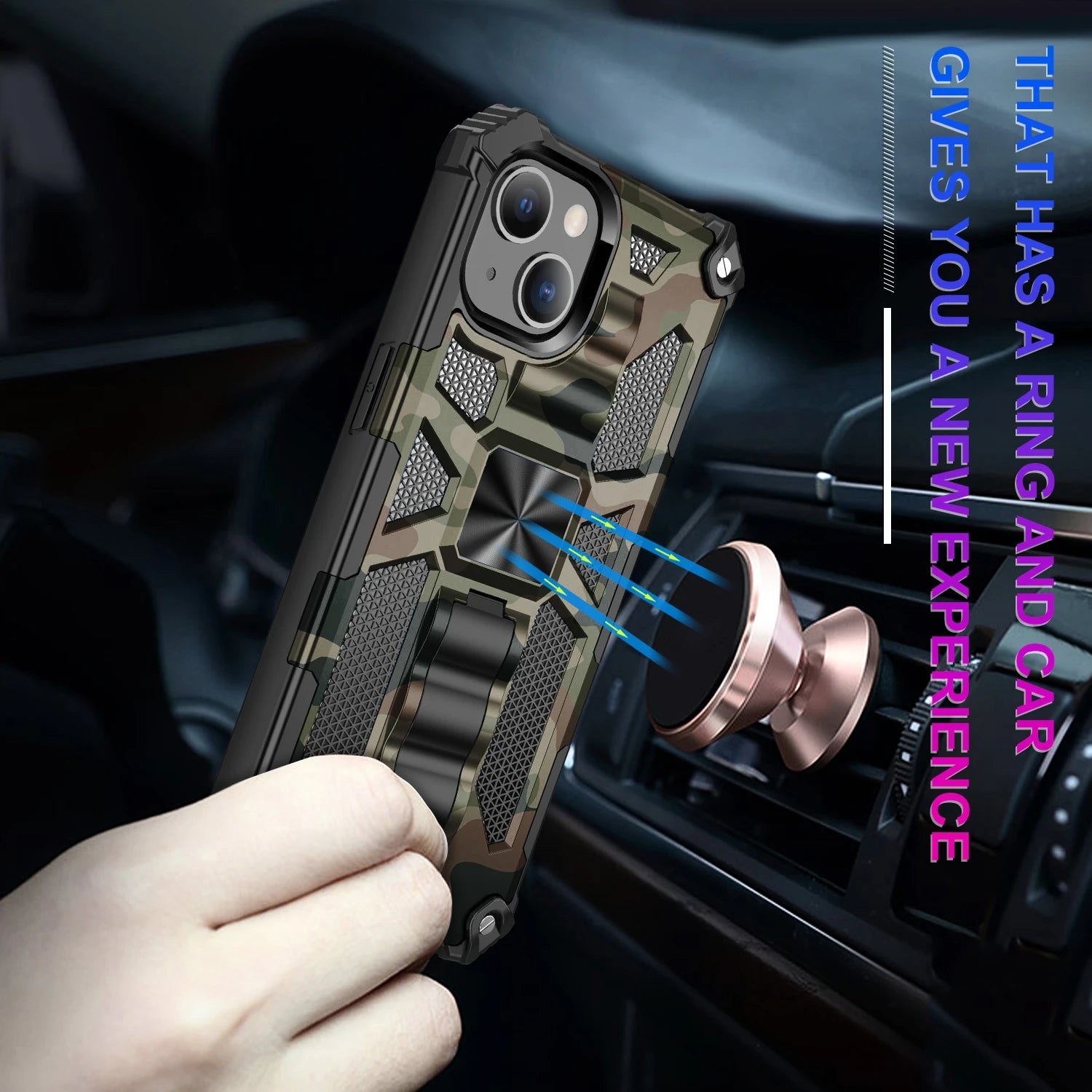 Premium iPhone Case MagSafe Compatible Rugged Armor Camouflage Kickstand Shockproof Protective Cover Camera Lens Protection Heavy Duty Design