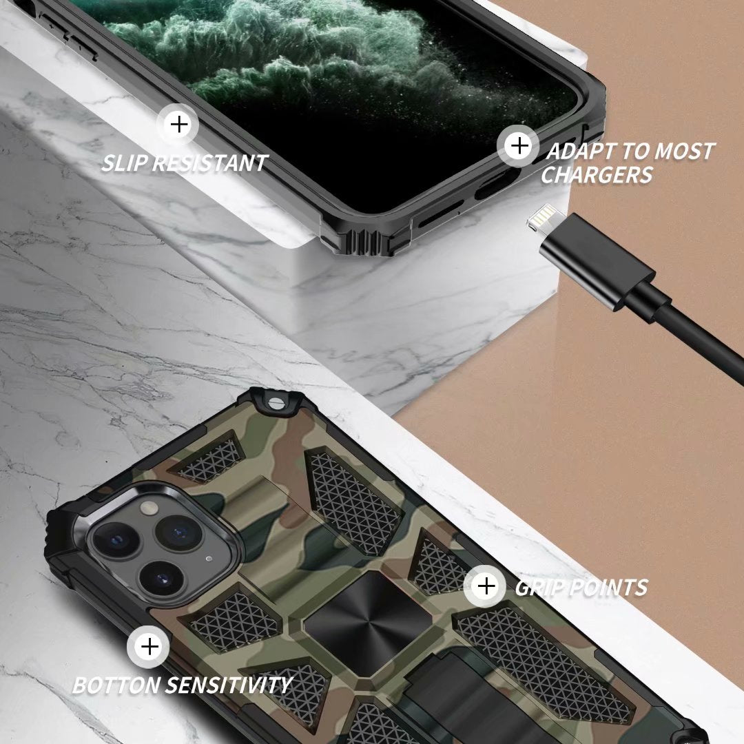 Premium iPhone Case MagSafe Compatible Rugged Armor Camouflage Kickstand Shockproof Protective Cover Camera Lens Protection Heavy Duty Design