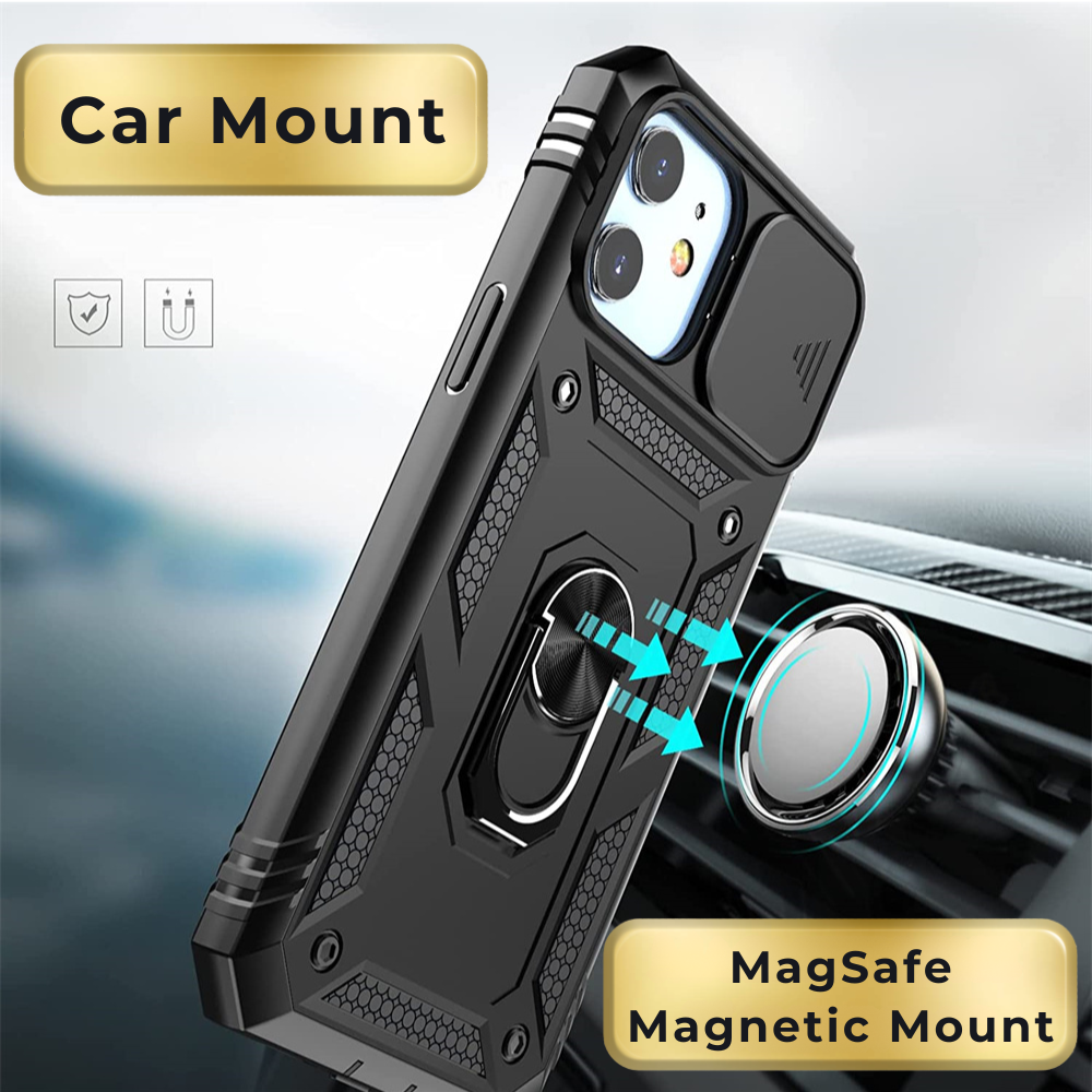 Premium iPhone Case MagSafe Compatible Rugged Armor Kickstand Card Holder Shockproof Protective Cover 360 Protection Camera Lens Protection Heavy Duty Design