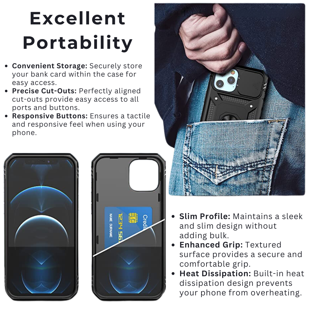 Premium iPhone Case MagSafe Compatible Rugged Armor Kickstand Card Holder Shockproof Protective Cover 360 Protection Camera Lens Protection Heavy Duty Design