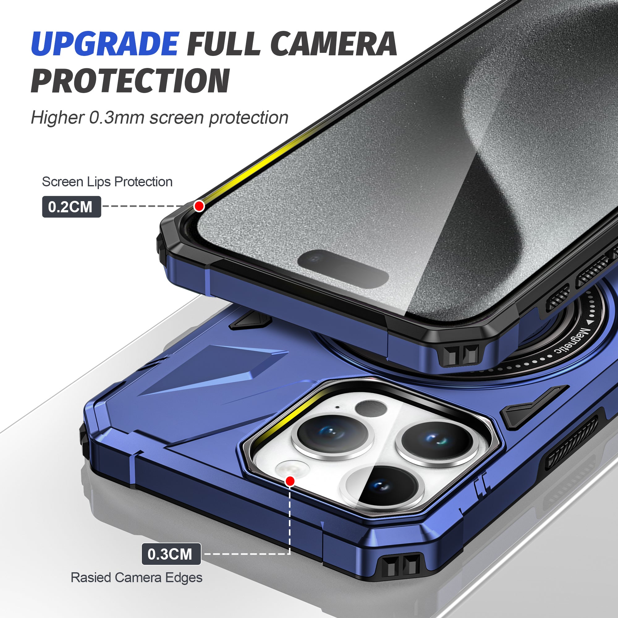 Premium iPhone Case MagSafe Compatible Rugged Armor Ring Stand Shockproof Protective Cover Hard PC Camera Lens Protection 360 Rotating Kickstand