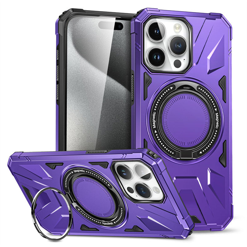 Premium iPhone Case MagSafe Compatible Rugged Armor Ring Stand Shockproof Protective Cover Hard PC Camera Lens Protection 360 Rotating Kickstand