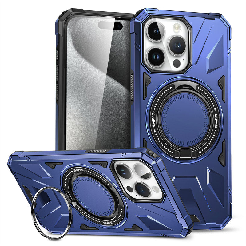 Premium iPhone Case MagSafe Compatible Rugged Armor Ring Stand Shockproof Protective Cover Hard PC Camera Lens Protection 360 Rotating Kickstand