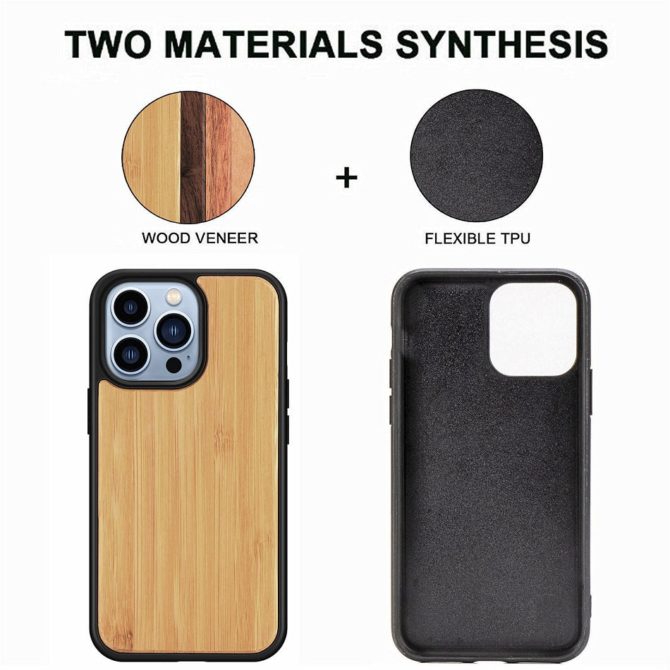 Premium iPhone Case MagSafe Compatible Solid Bamboo Wood Shockproof Protective Cover Hard Back Camera Lens Protection Slim Natural Design