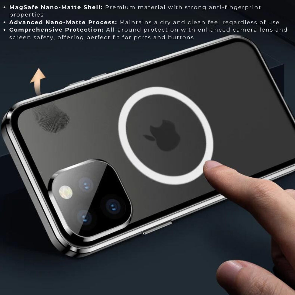 Premium iPhone Case MagSafe Compatible Transparent Full Body Aluminum Frame Tempered Glass Shockproof Protective Cover Camera Lens Protection