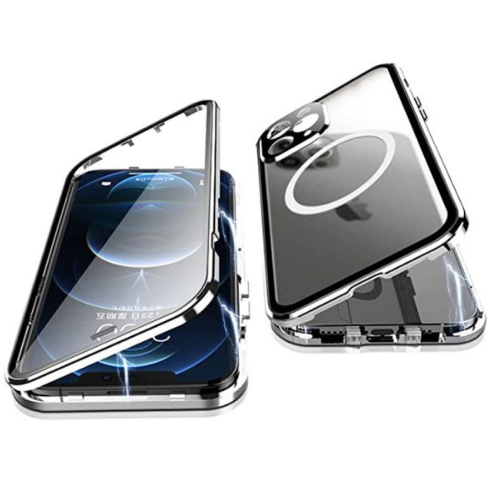 Premium iPhone Case MagSafe Compatible Transparent Full Body Aluminum Frame Tempered Glass Shockproof Protective Cover Camera Lens Protection