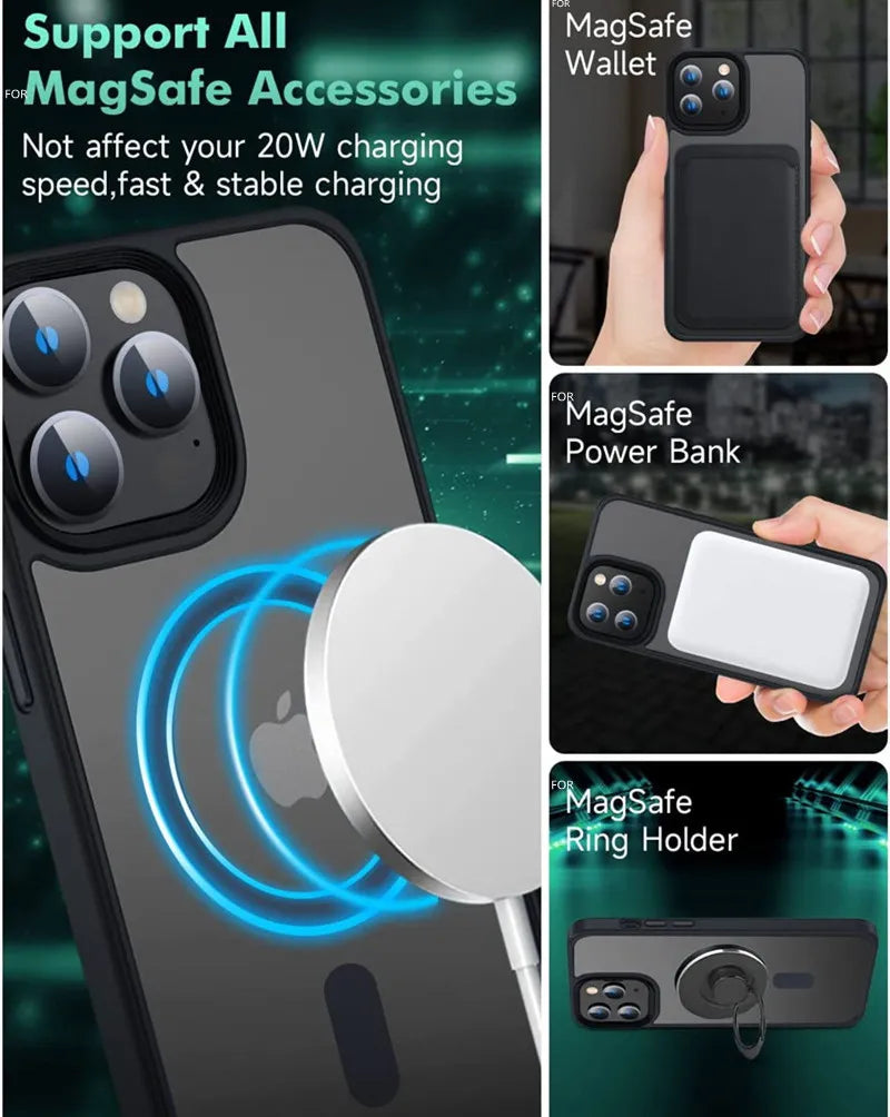 Premium iPhone Case MagSafe Compatible Transparent Hybrid Shockproof Protective Cover Clear HD Design Camera Lens Protection Slim Profile