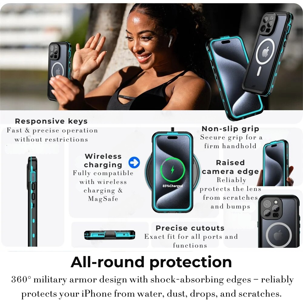 Premium iPhone Case MagSafe Compatible Waterproof IP68 Shockproof Protective Cover 360 Full Body Sealed Design Camera Lens Protection Dustproof