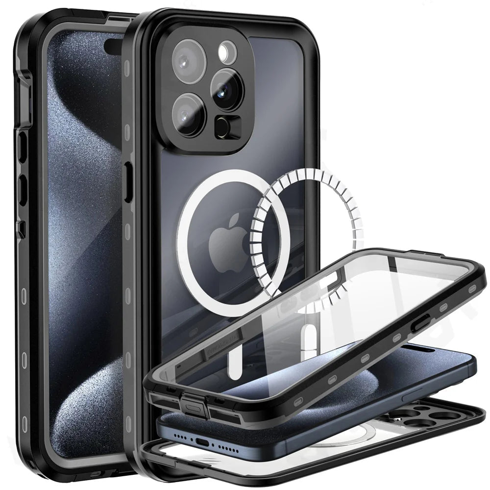 Premium iPhone Case MagSafe Compatible Waterproof IP68 Shockproof Protective Cover 360 Full Body Sealed Design Camera Lens Protection Dustproof