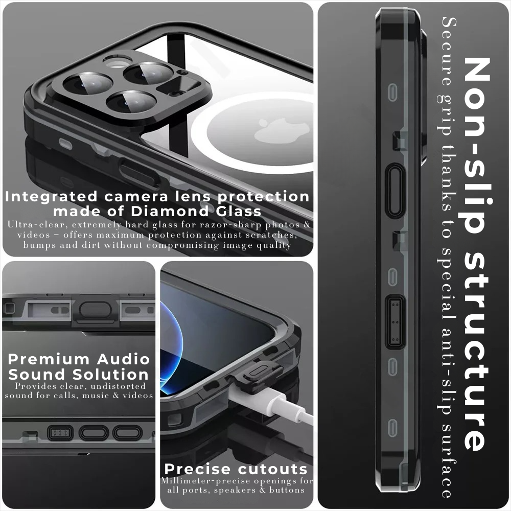 Premium iPhone Case MagSafe Compatible Waterproof IP68 Shockproof Protective Cover 360 Full Body Sealed Design Camera Lens Protection Dustproof