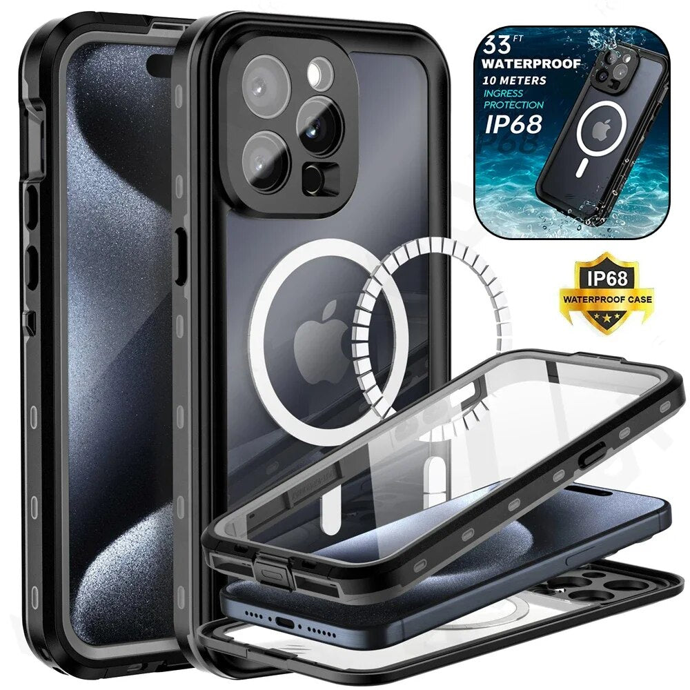 Premium iPhone Case MagSafe Compatible Waterproof IP68 Shockproof Protective Cover 360 Full Body Sealed Design Camera Lens Protection Dustproof