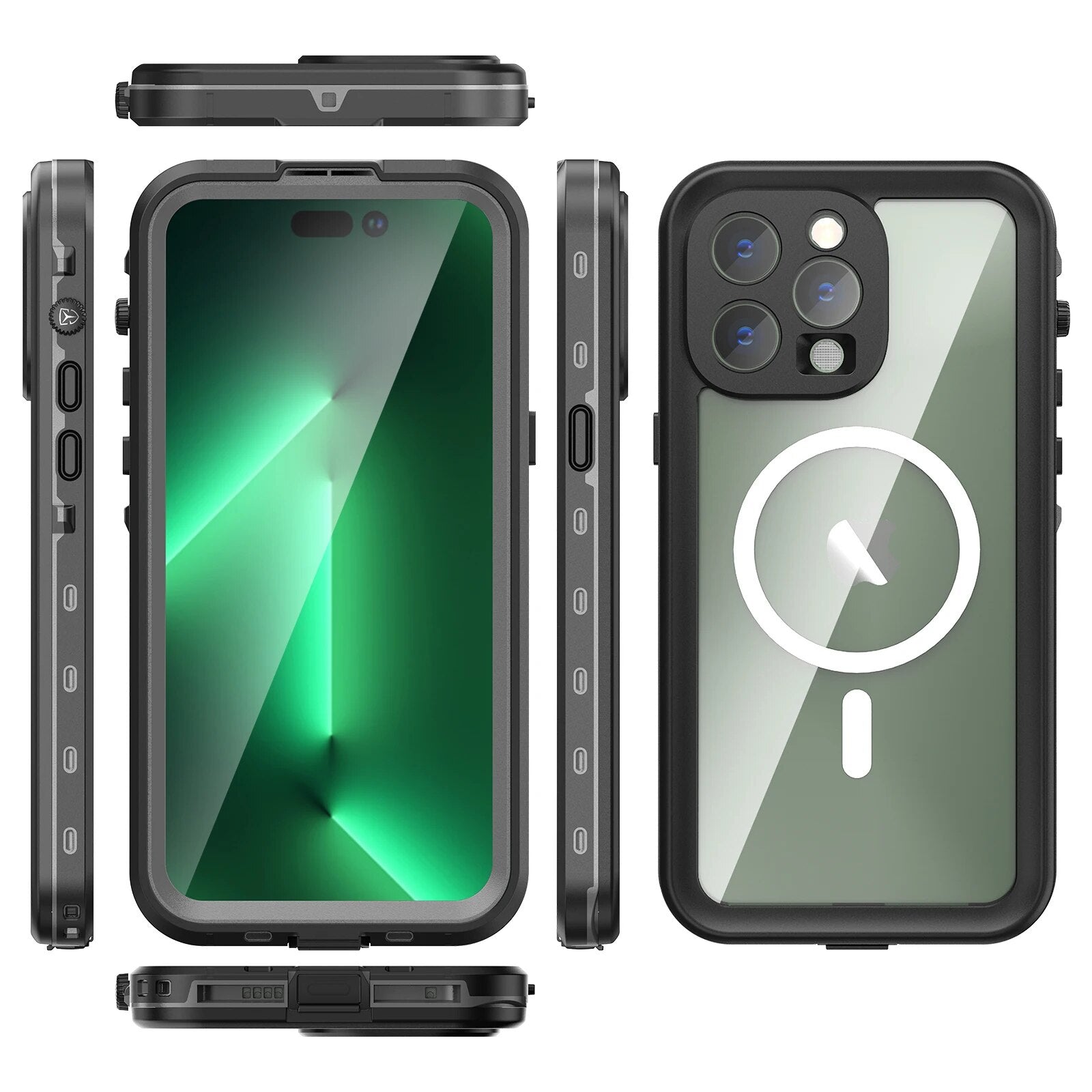 Premium iPhone Case MagSafe Compatible Waterproof IP68 Shockproof Protective Cover 360 Full Body Sealed Design Camera Lens Protection Transparent