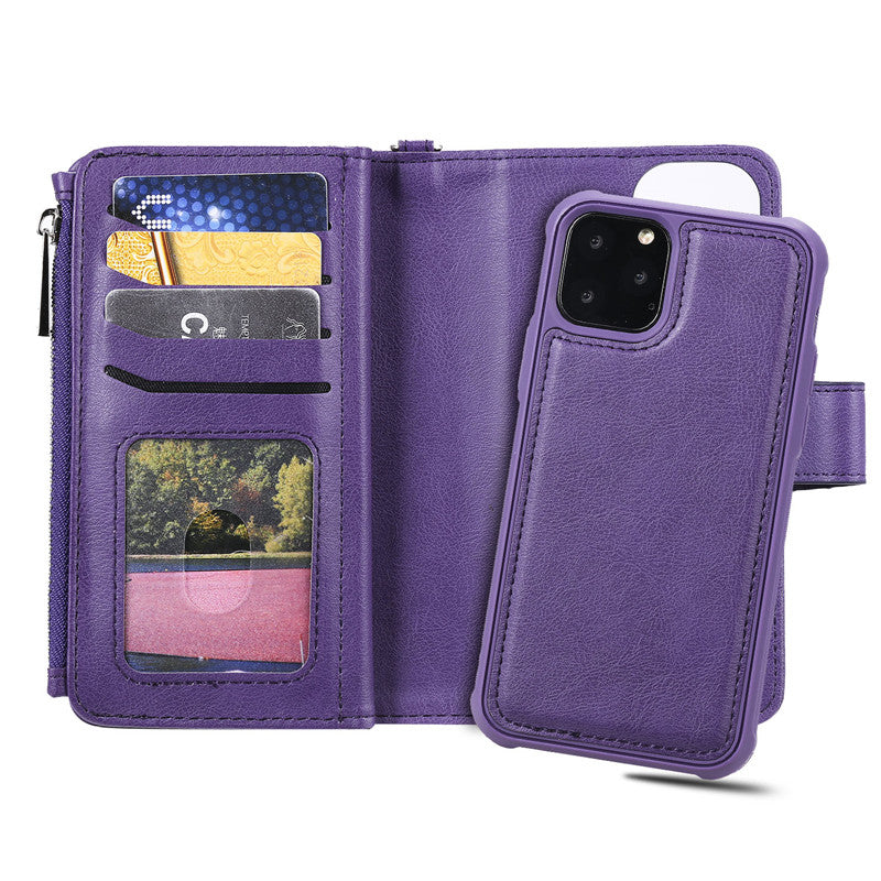 Premium iPhone Case Magnetic Detachable Wallet Flip Cover PU Leather Card Holder Handbag Design Stand Feature Shockproof Full Protection