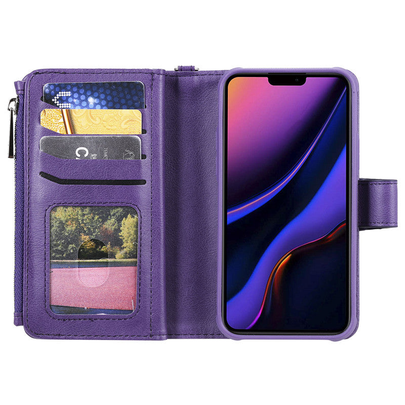Premium iPhone Case Magnetic Detachable Wallet Flip Cover PU Leather Card Holder Handbag Design Stand Feature Shockproof Full Protection