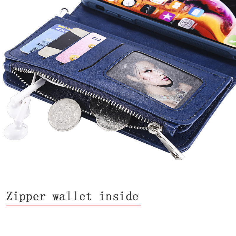 Premium iPhone Case Magnetic Detachable Wallet Flip Cover PU Leather Card Holder Handbag Design Stand Feature Shockproof Full Protection