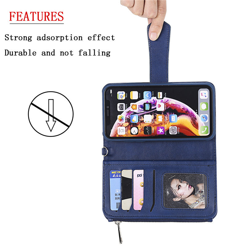Premium iPhone Case Magnetic Detachable Wallet Flip Cover PU Leather Card Holder Handbag Design Stand Feature Shockproof Full Protection