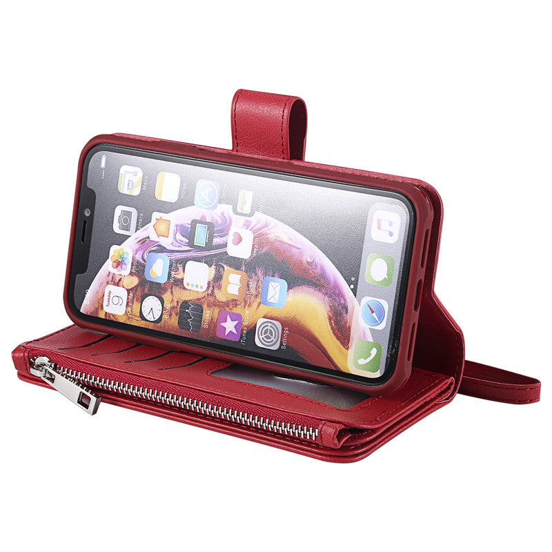 Premium iPhone Case Magnetic Detachable Wallet Flip Cover PU Leather Card Holder Handbag Design Stand Feature Shockproof Full Protection