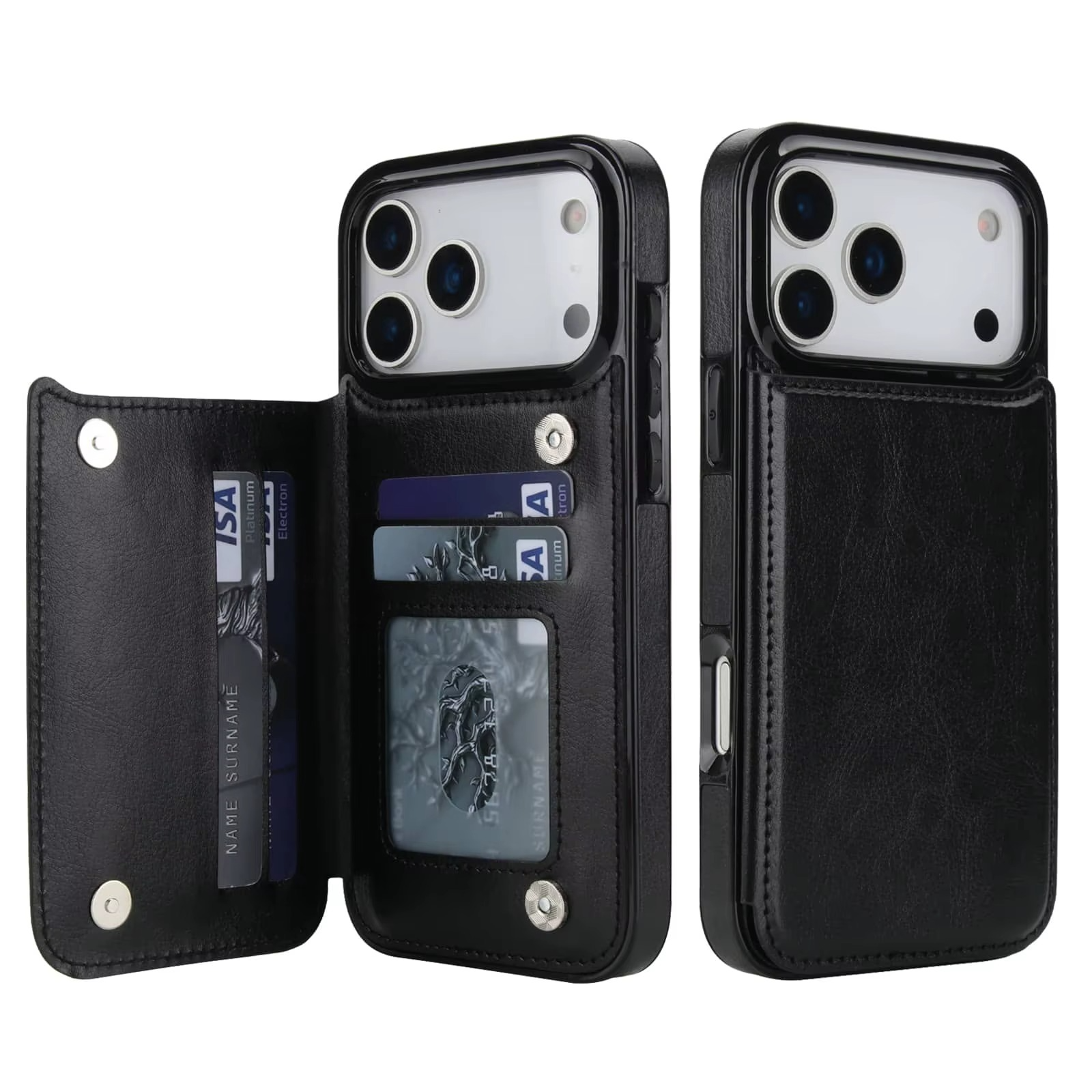 Premium iPhone Case Magnetic Flip Wallet Cover Faux Leather Card Holder Kickstand Shockproof Protection Full Camera Lens Guard