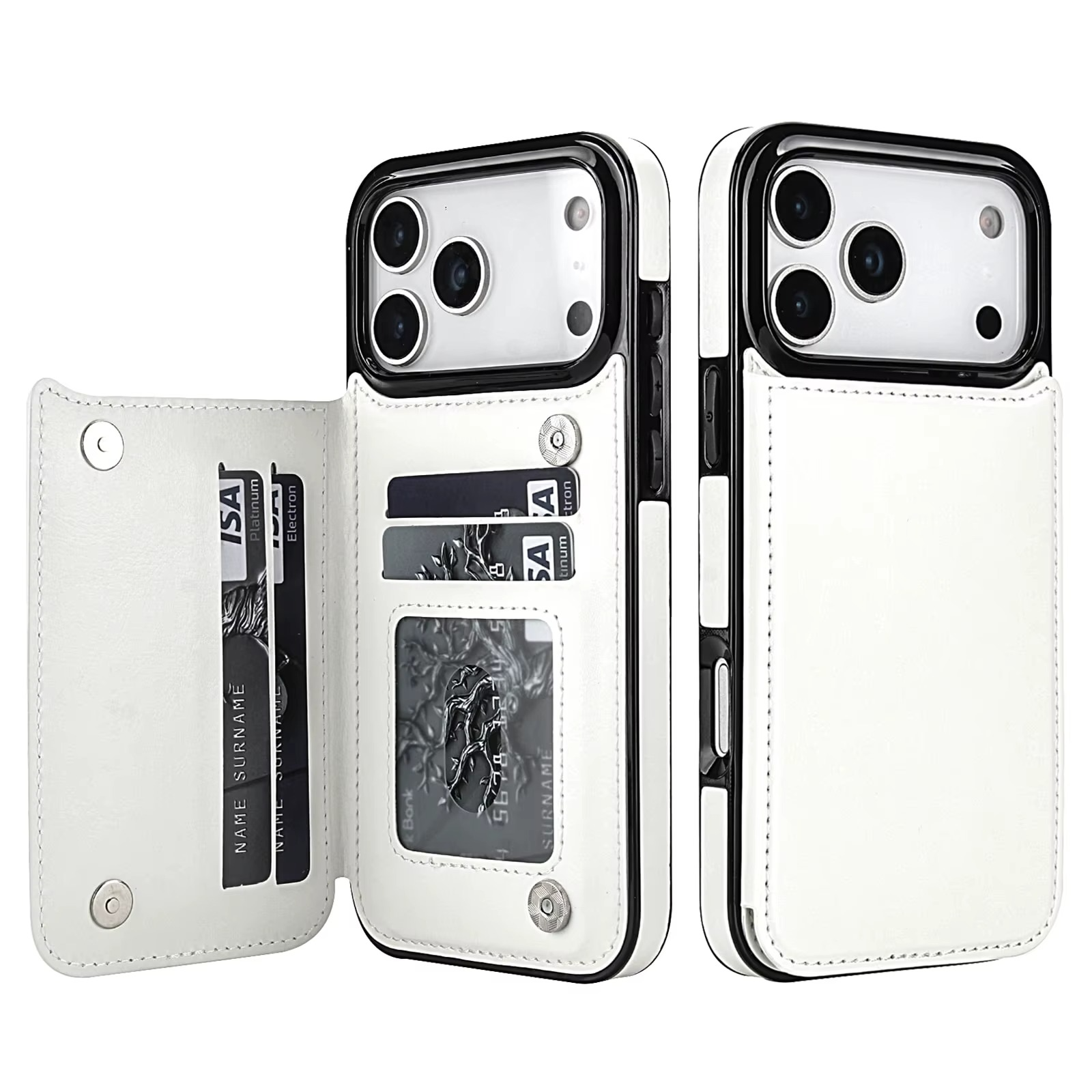 Premium iPhone Case Magnetic Flip Wallet Cover Faux Leather Card Holder Kickstand Shockproof Protection Full Camera Lens Guard
