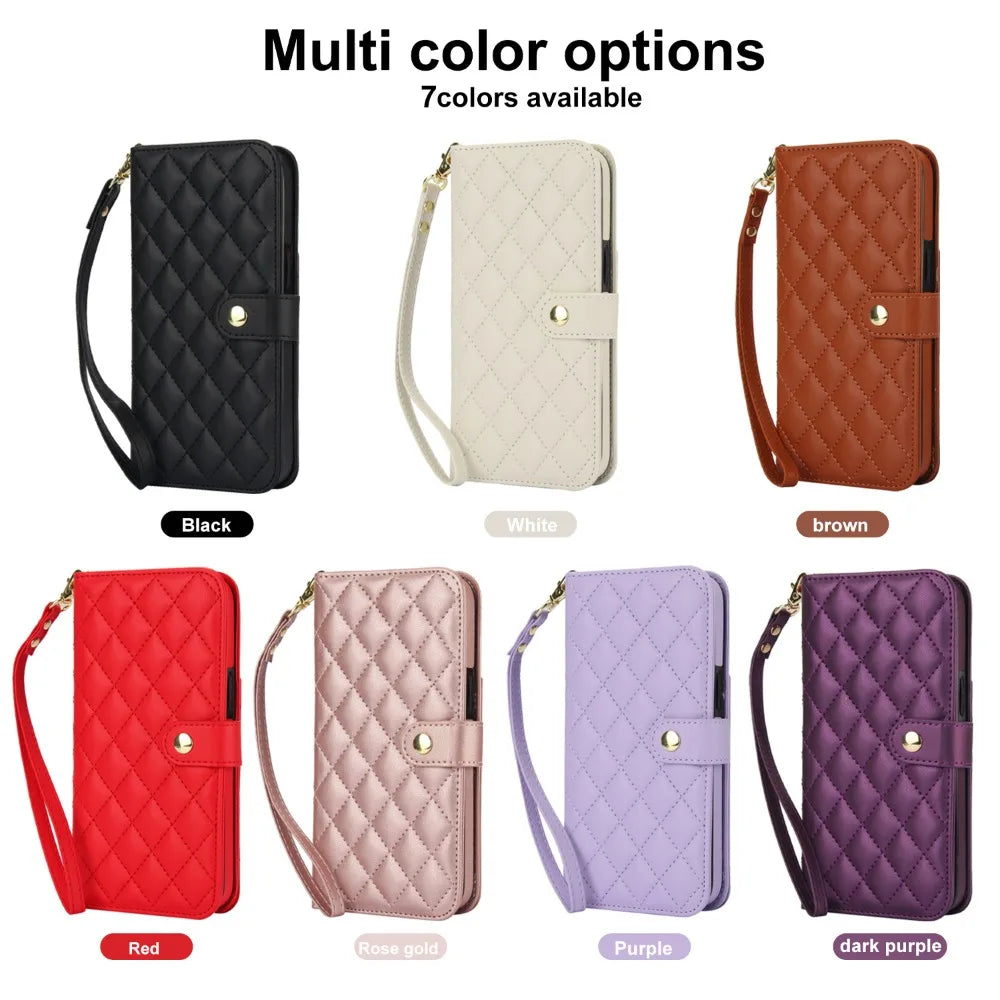 Premium iPhone Case RFID Blocking Wallet Crossbody Flip Cover PU Leather Card Holder Magnetic Closure Shockproof Protection Adjustable Strap Full Coverage