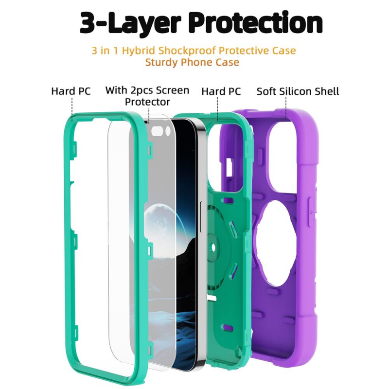 Premium iPhone Case Rugged Military Grade Protective Cover Dual Layer Shockproof Armor Kickstand Ring Holder Anti Slip Grip Full Protection