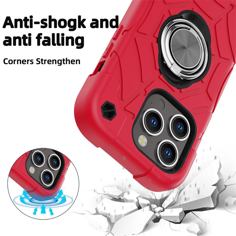 Premium iPhone Case Rugged Military Grade Protective Cover Dual Layer Shockproof Armor Kickstand Ring Holder Anti Slip Grip Full Protection
