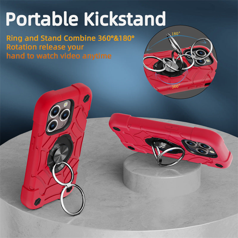 Premium iPhone Case Rugged Military Grade Protective Cover Dual Layer Shockproof Armor Kickstand Ring Holder Anti Slip Grip Full Protection