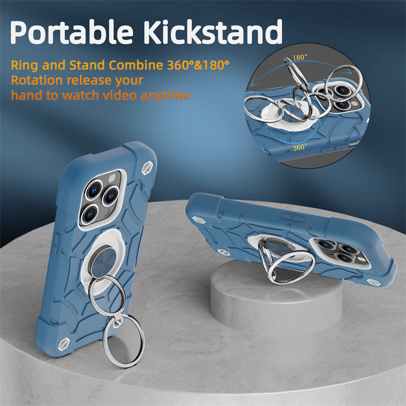 Premium iPhone Case Rugged Military Grade Protective Cover Dual Layer Shockproof Armor Kickstand Ring Holder Anti Slip Grip Full Protection
