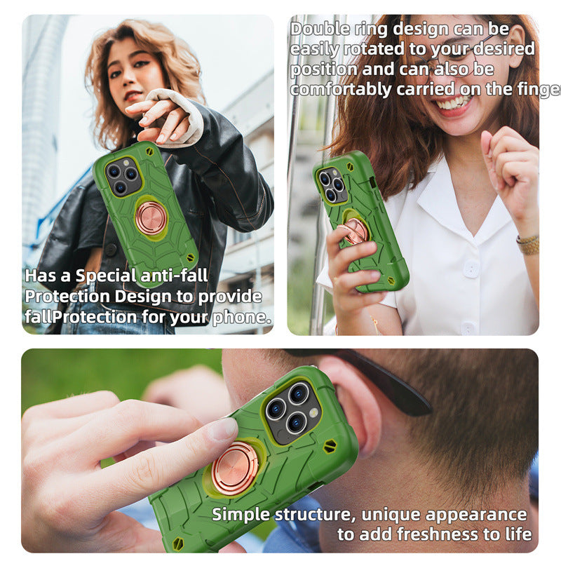 Premium iPhone Case Rugged Military Grade Protective Cover Dual Layer Shockproof Armor Kickstand Ring Holder Anti Slip Grip Full Protection