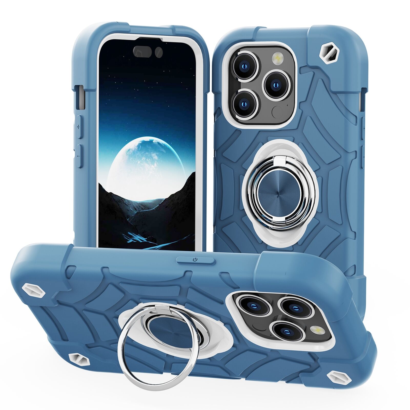 Premium iPhone Case Rugged Military Grade Protective Cover Dual Layer Shockproof Armor Kickstand Ring Holder Anti Slip Grip Full Protection