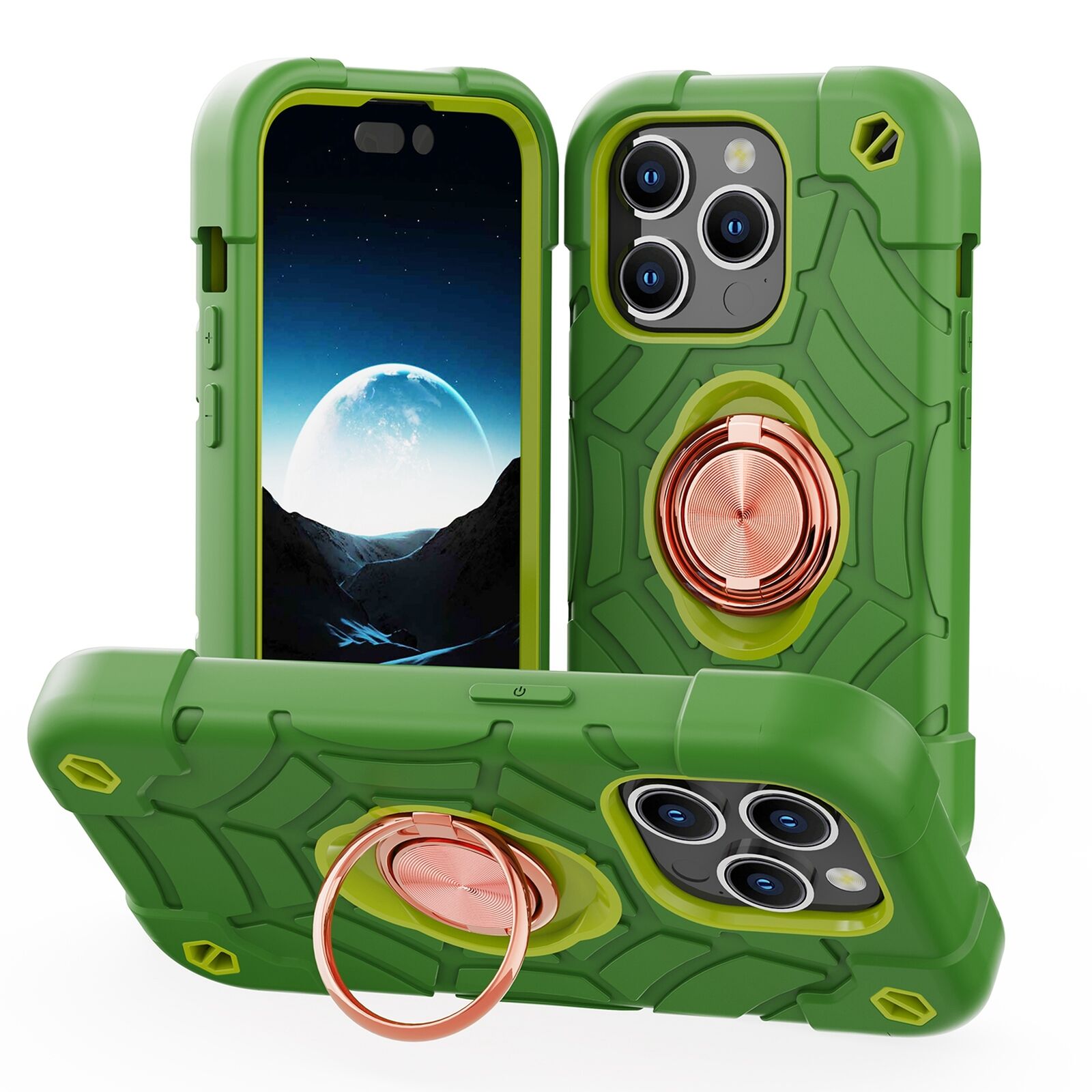 Premium iPhone Case Rugged Military Grade Protective Cover Dual Layer Shockproof Armor Kickstand Ring Holder Anti Slip Grip Full Protection