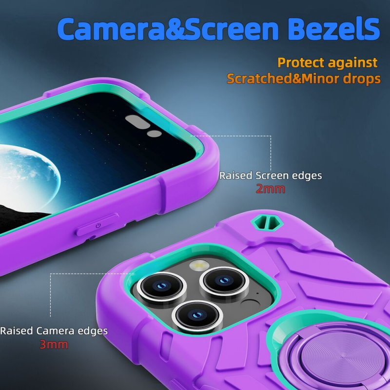 Premium iPhone Case Rugged Military Grade Protective Cover Dual Layer Shockproof Armor Kickstand Ring Holder Anti Slip Grip Full Protection