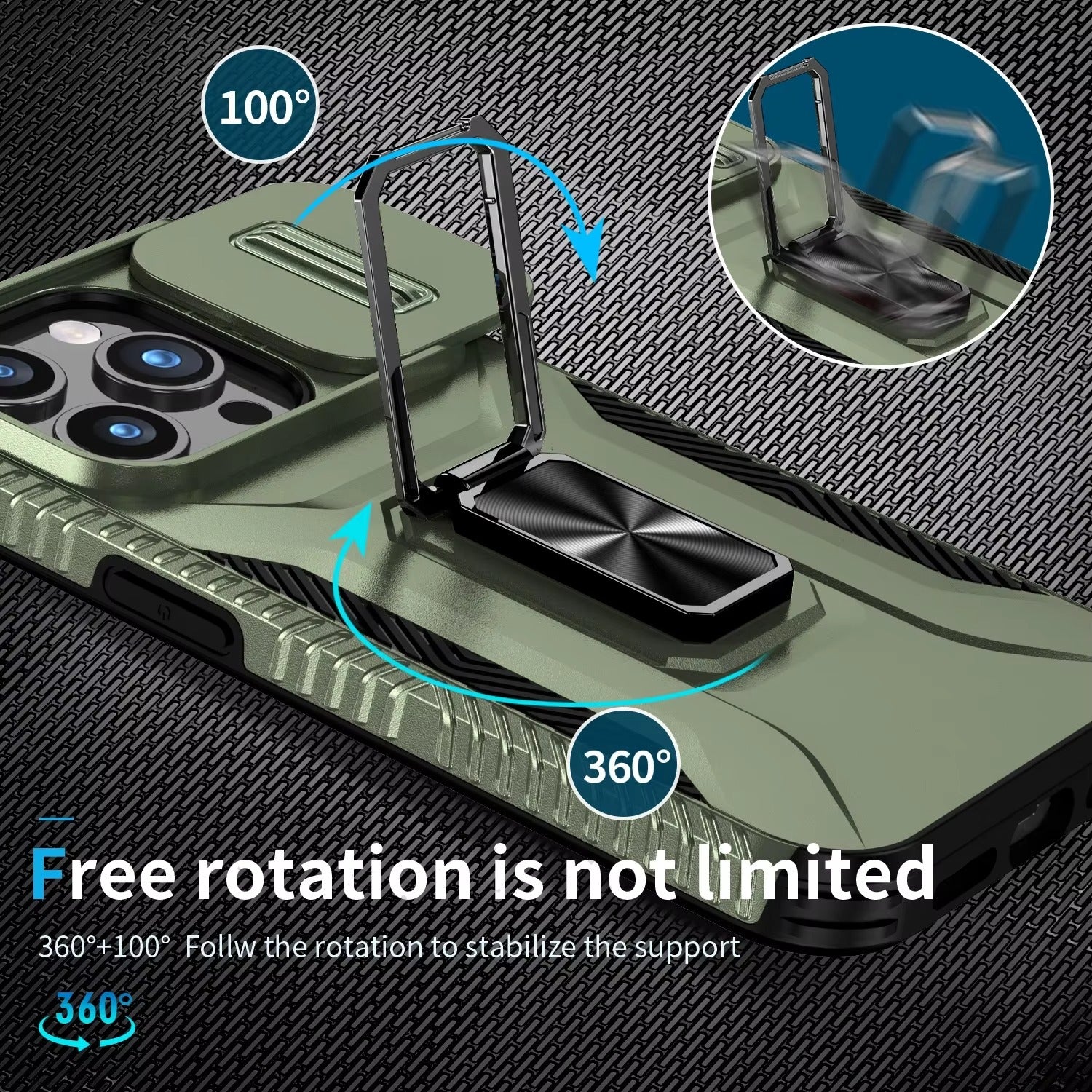 Premium iPhone Case Shockproof Protective Cover All Around Protection Sliding Camera Lens Guard Rotary Stand Anti Slip Grip Durable Design