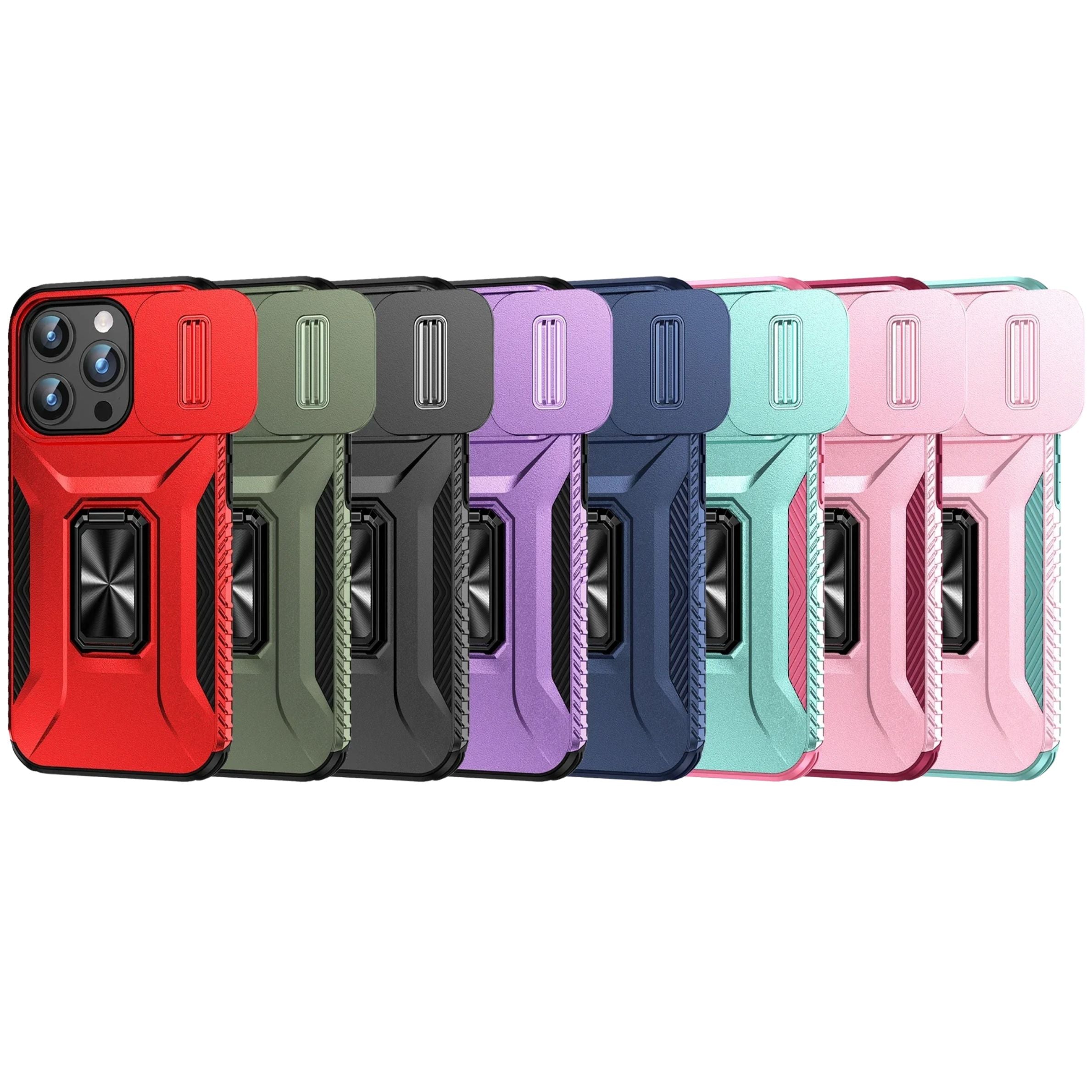 Premium iPhone Case Shockproof Protective Cover All Around Protection Sliding Camera Lens Guard Rotary Stand Anti Slip Grip Durable Design