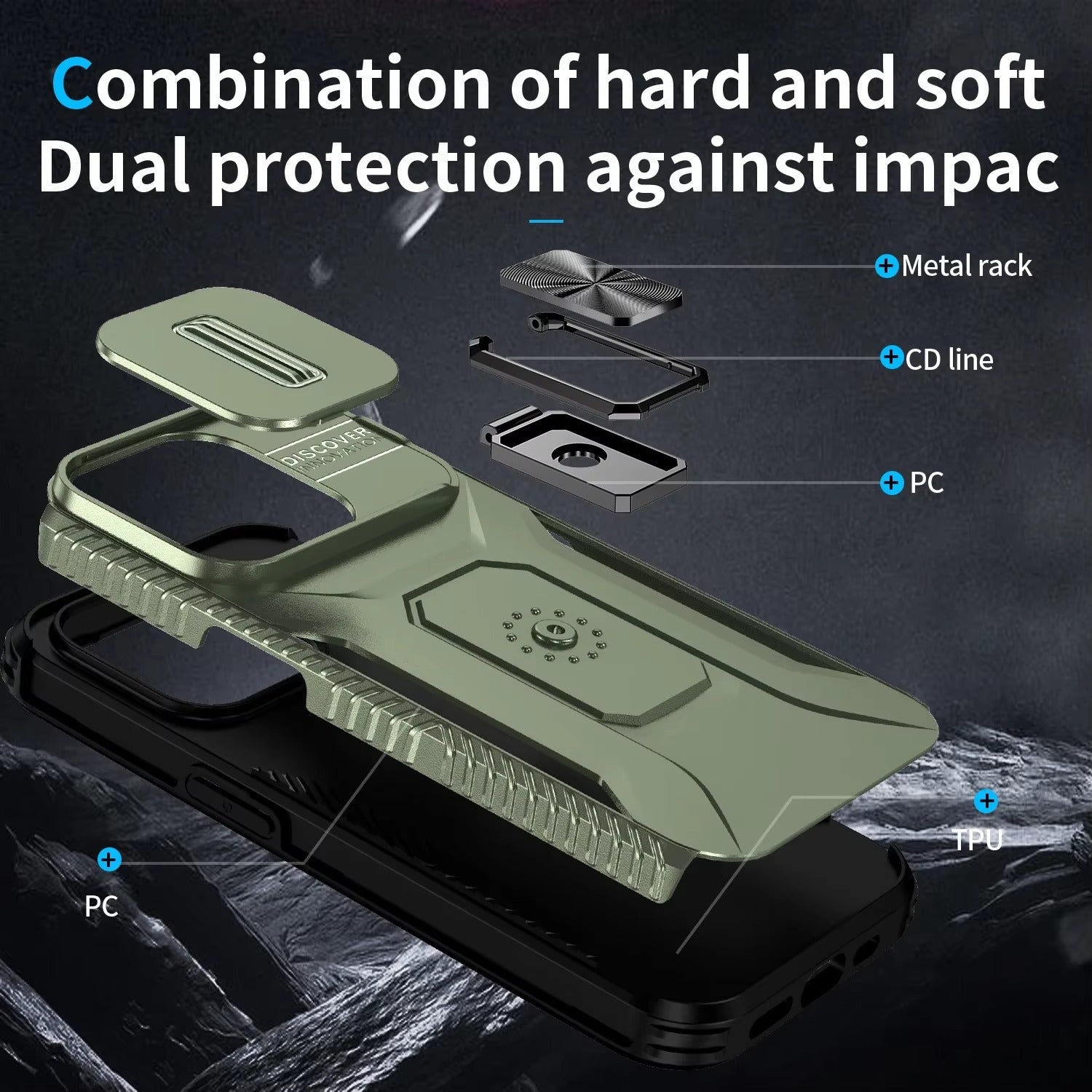 Premium iPhone Case Shockproof Protective Cover All Around Protection Sliding Camera Lens Guard Rotary Stand Anti Slip Grip Durable Design