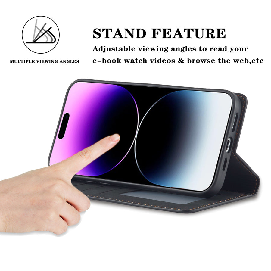 Premium iPhone Case Suede Leather Wallet Flip Cover Card Holder Magnetic Closure Shockproof Protection Full Body Slim Design