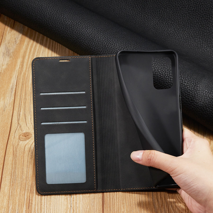 Premium iPhone Case Suede Leather Wallet Flip Cover Card Holder Magnetic Closure Shockproof Protection Full Body Slim Design