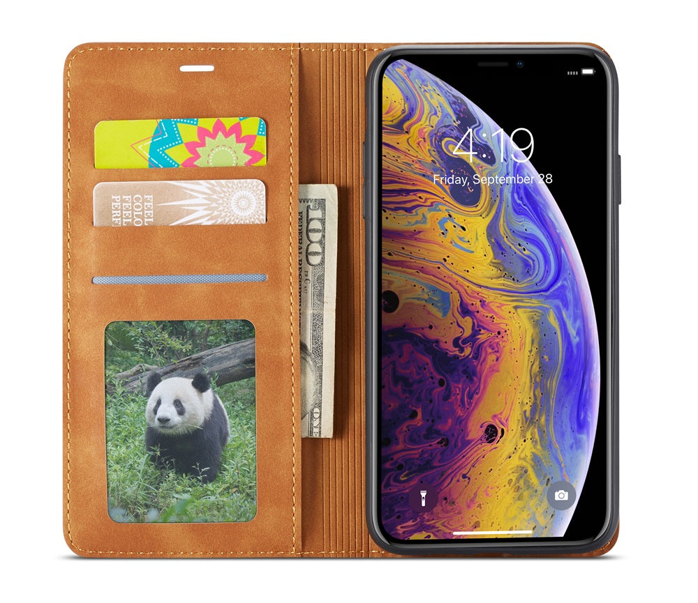 Premium iPhone Case Suede Leather Wallet Flip Cover Card Holder Magnetic Closure Shockproof Protection Full Body Slim Design