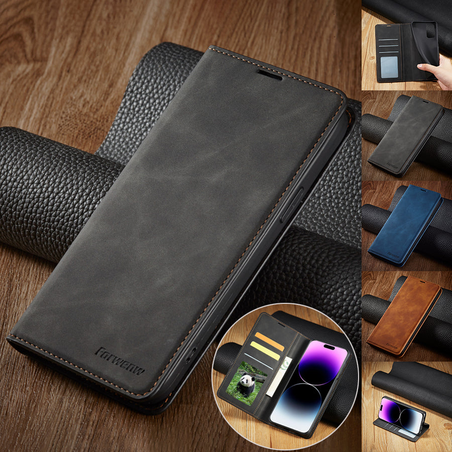 Premium iPhone Case Suede Leather Wallet Flip Cover Card Holder Magnetic Closure Shockproof Protection Full Body Slim Design