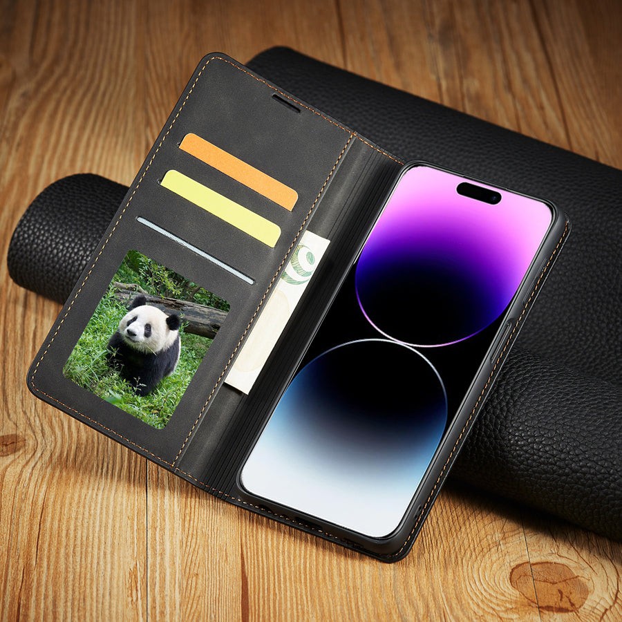 Premium iPhone Case Suede Leather Wallet Flip Cover Card Holder Magnetic Closure Shockproof Protection Full Body Slim Design