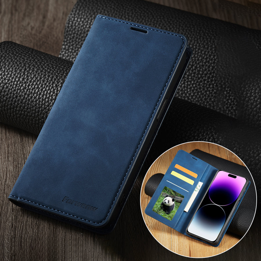 Premium iPhone Case Suede Leather Wallet Flip Cover Card Holder Magnetic Closure Shockproof Protection Full Body Slim Design