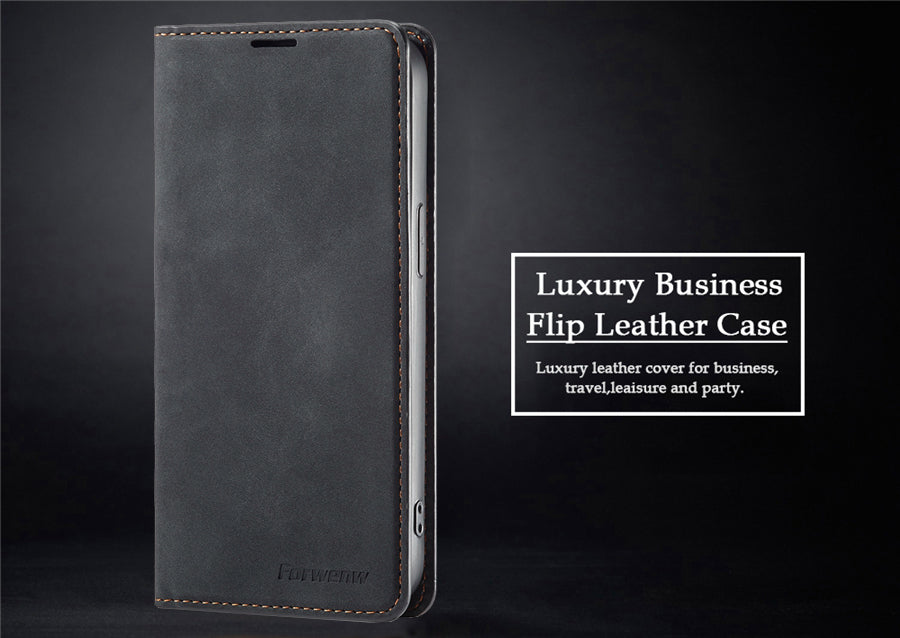 Premium iPhone Case Suede Leather Wallet Flip Cover Card Holder Magnetic Closure Shockproof Protection Full Body Slim Design