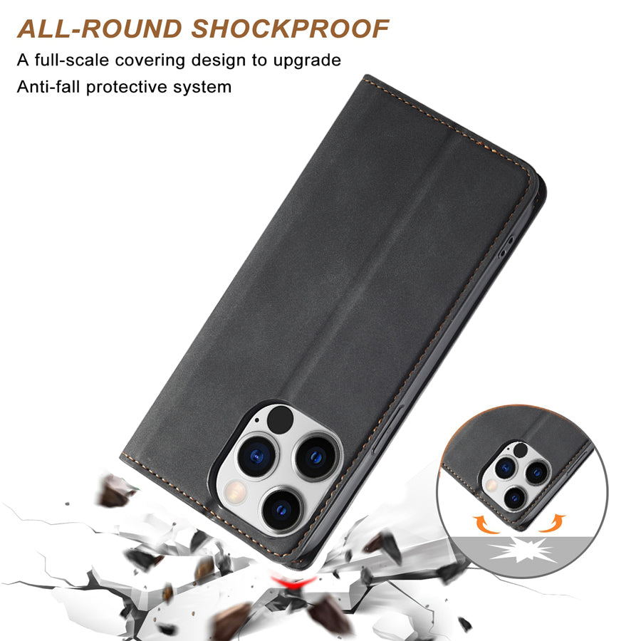 Premium iPhone Case Suede Leather Wallet Flip Cover Card Holder Magnetic Closure Shockproof Protection Full Body Slim Design