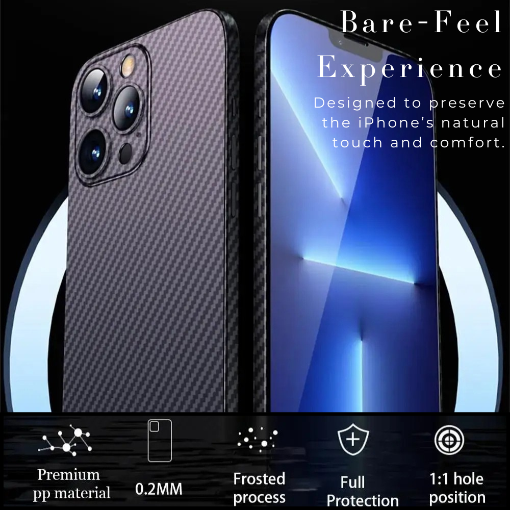 Premium iPhone Case Ultra Thin Carbon Fiber Matte Protective Cover 0.2mm PP Back Lightweight Scratch Resistant Slim Minimalist Design