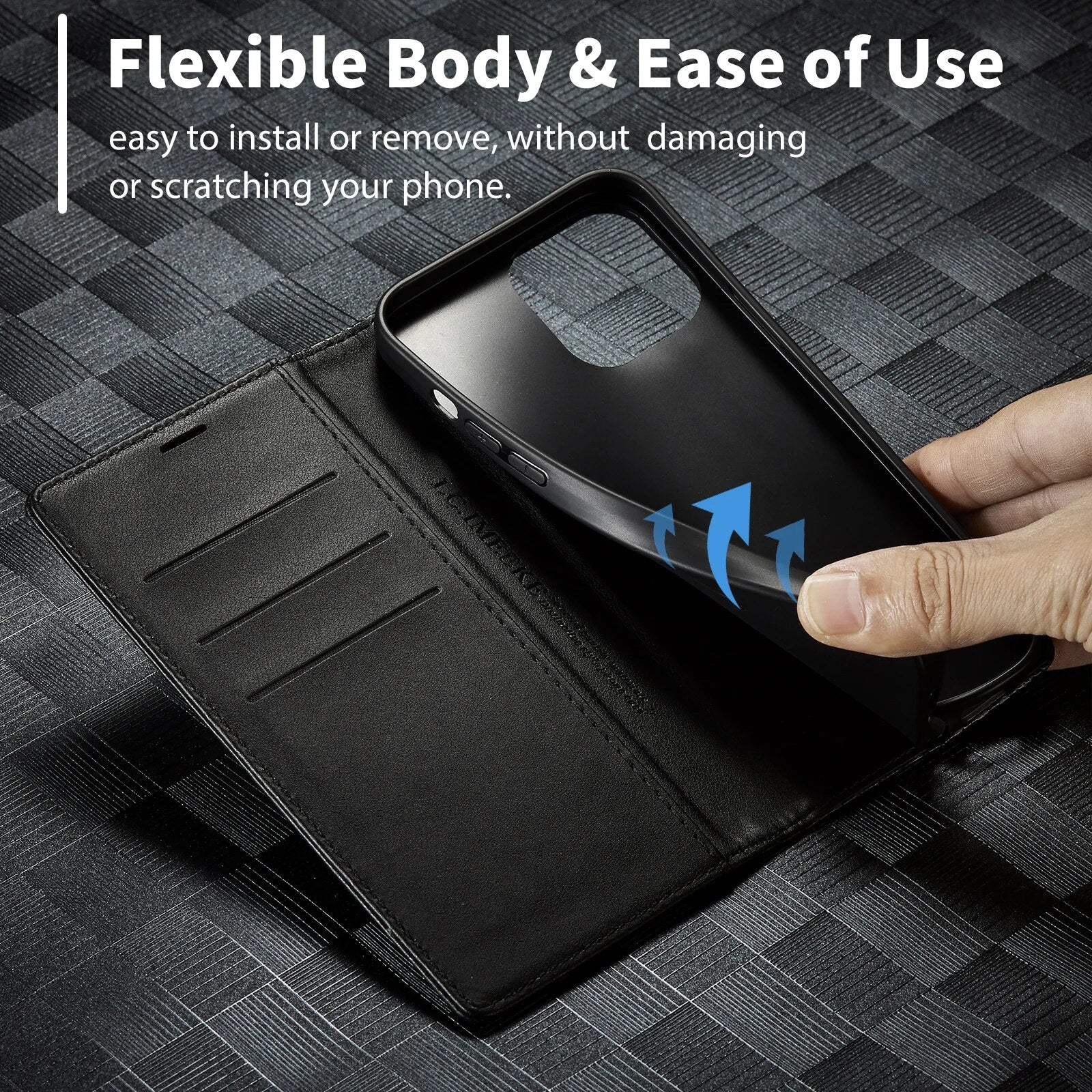 Premium iPhone Case Wallet MagSafe Compatible Carbon Fiber Leather Flip Cover Shockproof Protective Card Holder Stand Function Camera Lens Protection Slim Design