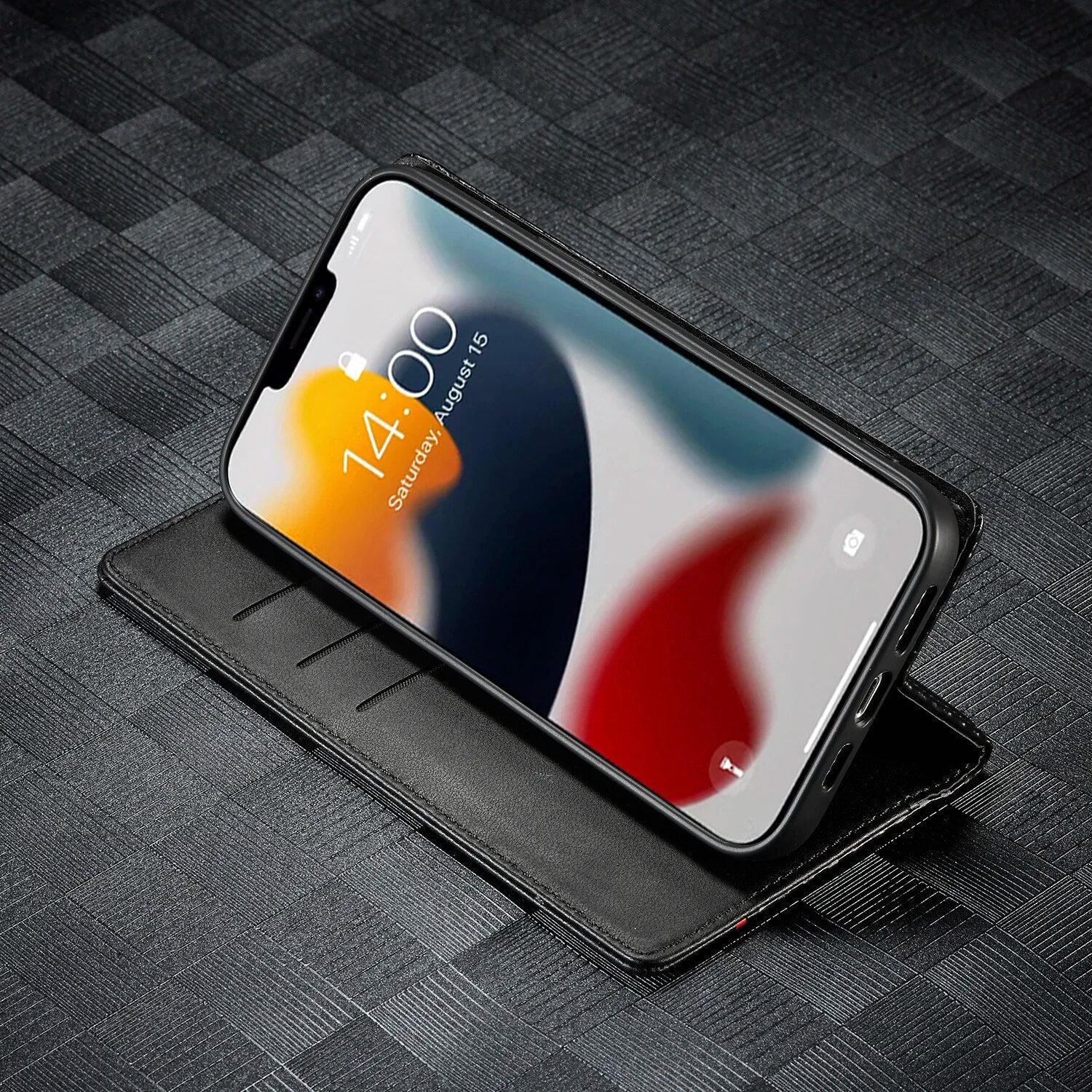 Premium iPhone Case Wallet MagSafe Compatible Carbon Fiber Leather Flip Cover Shockproof Protective Card Holder Stand Function Camera Lens Protection Slim Design